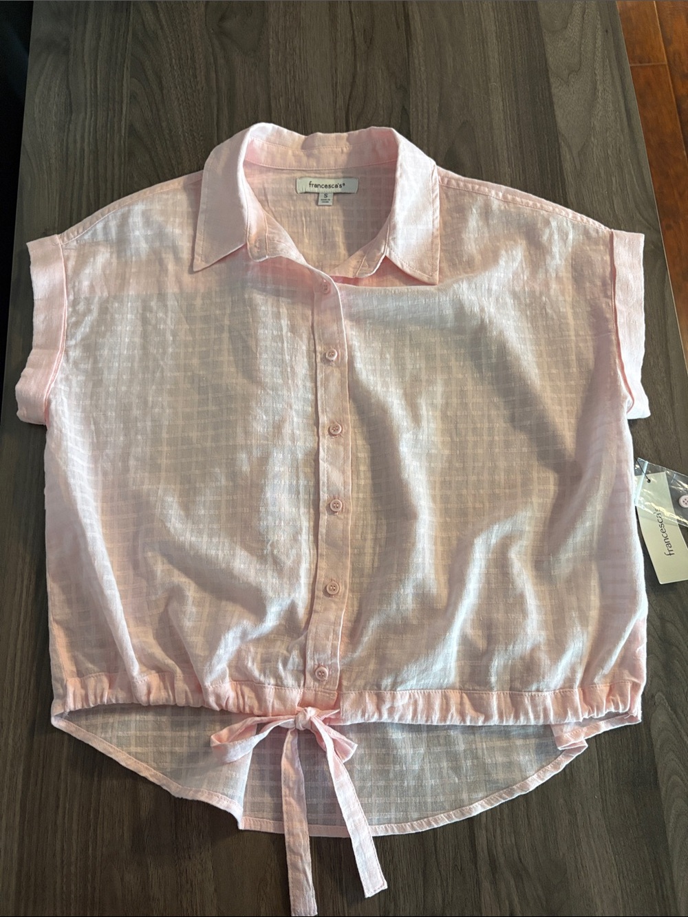 Francesca's 100% Cotton | Light Pink Button-Front Tie-Hem Women’s Shirt